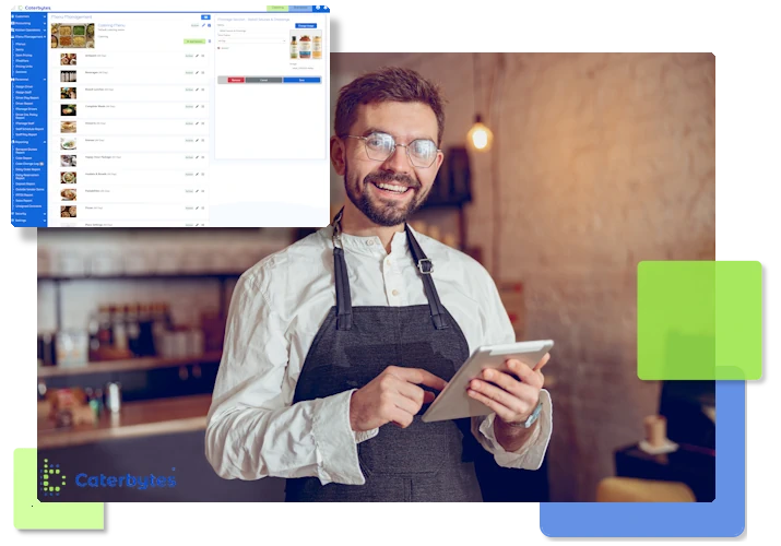 menu-management-dec-2025 Caterer using a tablet with their caterbytes application
